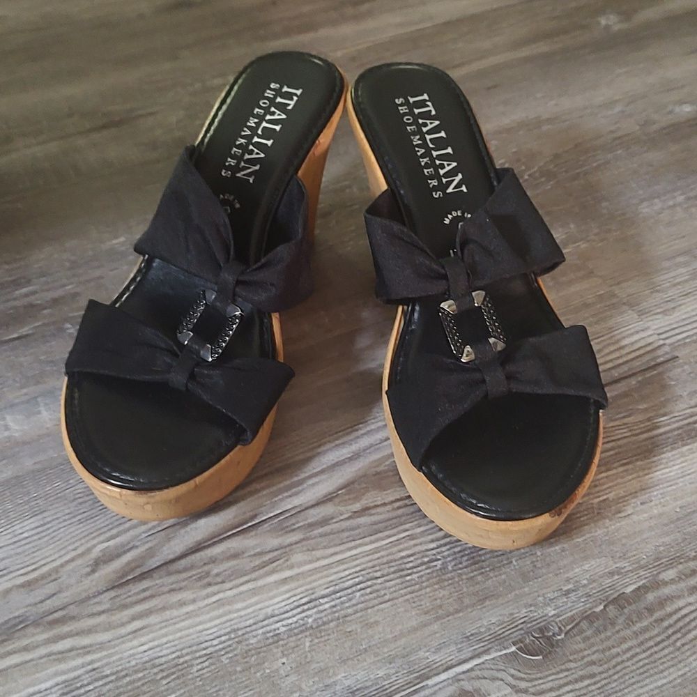 Italian Shoemakers made in Italy heeled kork look heeled wedge sandals   Sz 8.5